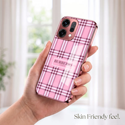 Oppo Reno 14 5G Burberry Classic Pink Electroplated Glass Phone Back Case