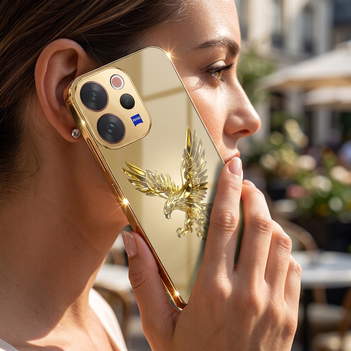 Vivo V70 5G Golden Eagle Gold Electroplated Glass Phone Back Case
