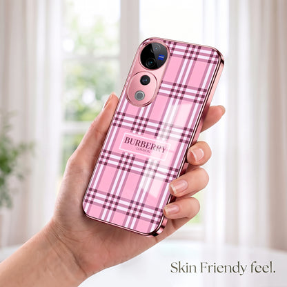 Vivo V40 Pro 5G Burberry Classic Pink Electroplated Glass Phone Back Case