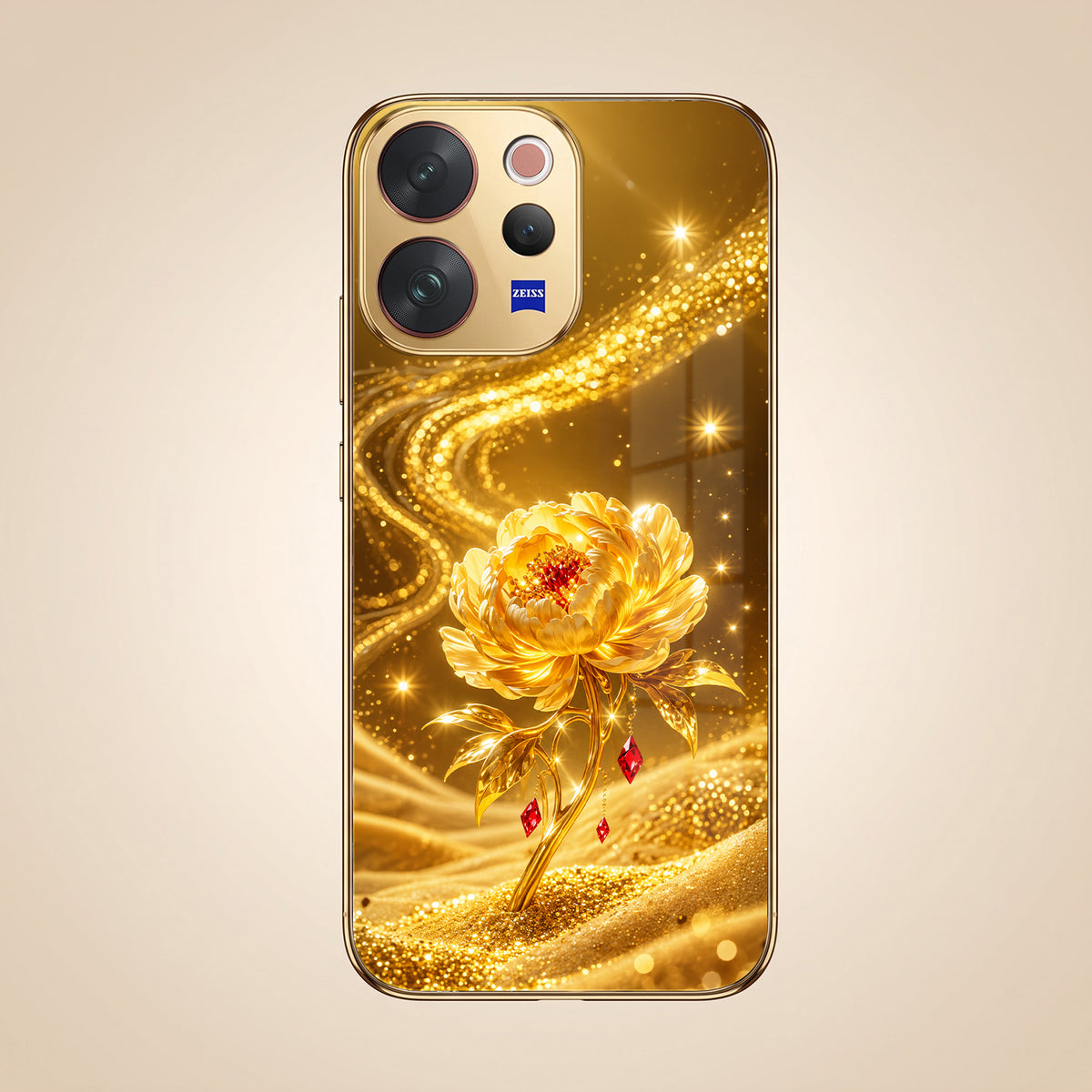 Vivo V70 5G Golden Rose Elegance Gold Electroplated Glass Phone Back Case