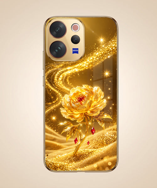 Vivo V70 5G Golden Rose Elegance Gold Electroplated Glass Phone Back Case