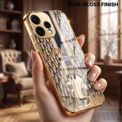 Oppo Reno 15 5G Luxury Dior Gold Electroplated Glass Phone Back Case