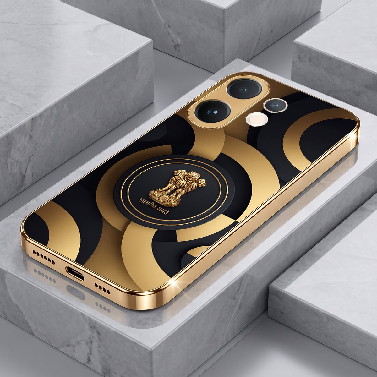 Vivo T4 Pro 5G Royal Emblem Gold Electroplated Glass Phone Back Case