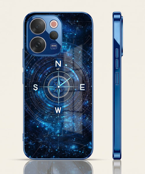 Vivo V70 5G Astral Compass Blue Electroplated Glass Phone Back Case