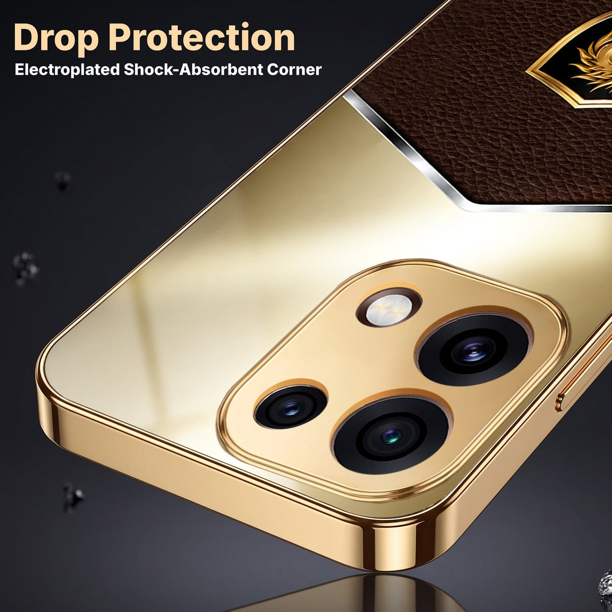 Oppo Reno 16C 5G Dragon Crest Gold Electroplated Glass Phone Back Case