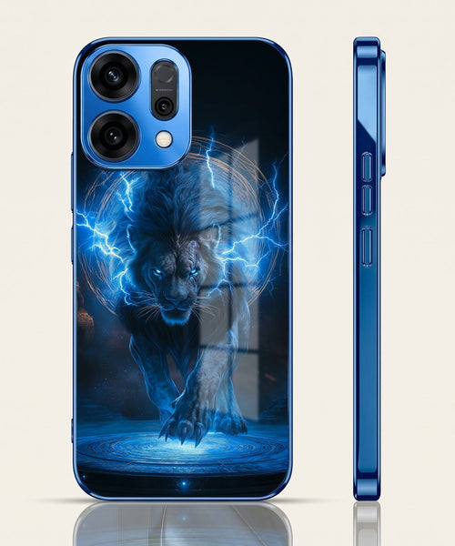 Oppo Reno 14 5G Thunder Titan Lion Blue Electroplated Glass Phone Back Case