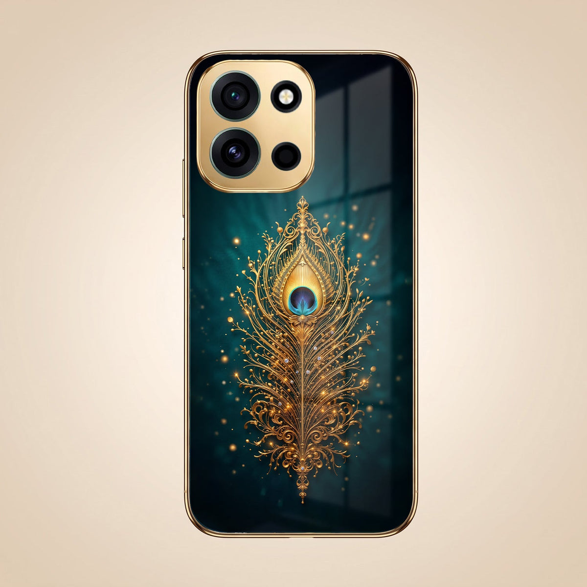 OnePlus Nord 6 5G Golden Peacock Feather Gold Electroplated Glass Phone Back Case