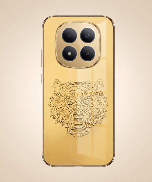 Redmi Note 15 Pro+ 5G Golden Tiger Face Gold Electroplated Glass Phone Back Case