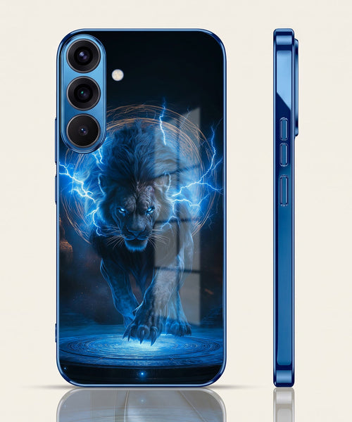 Samsung Galaxy A36 5G Thunder Titan Lion Blue Electroplated Glass Phone Back Case