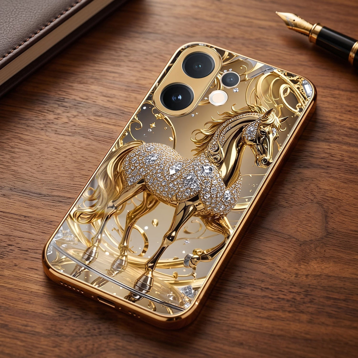 Vivo V60 5G Luxury Horse Texture Gold Electroplated Glass Phone Back Case