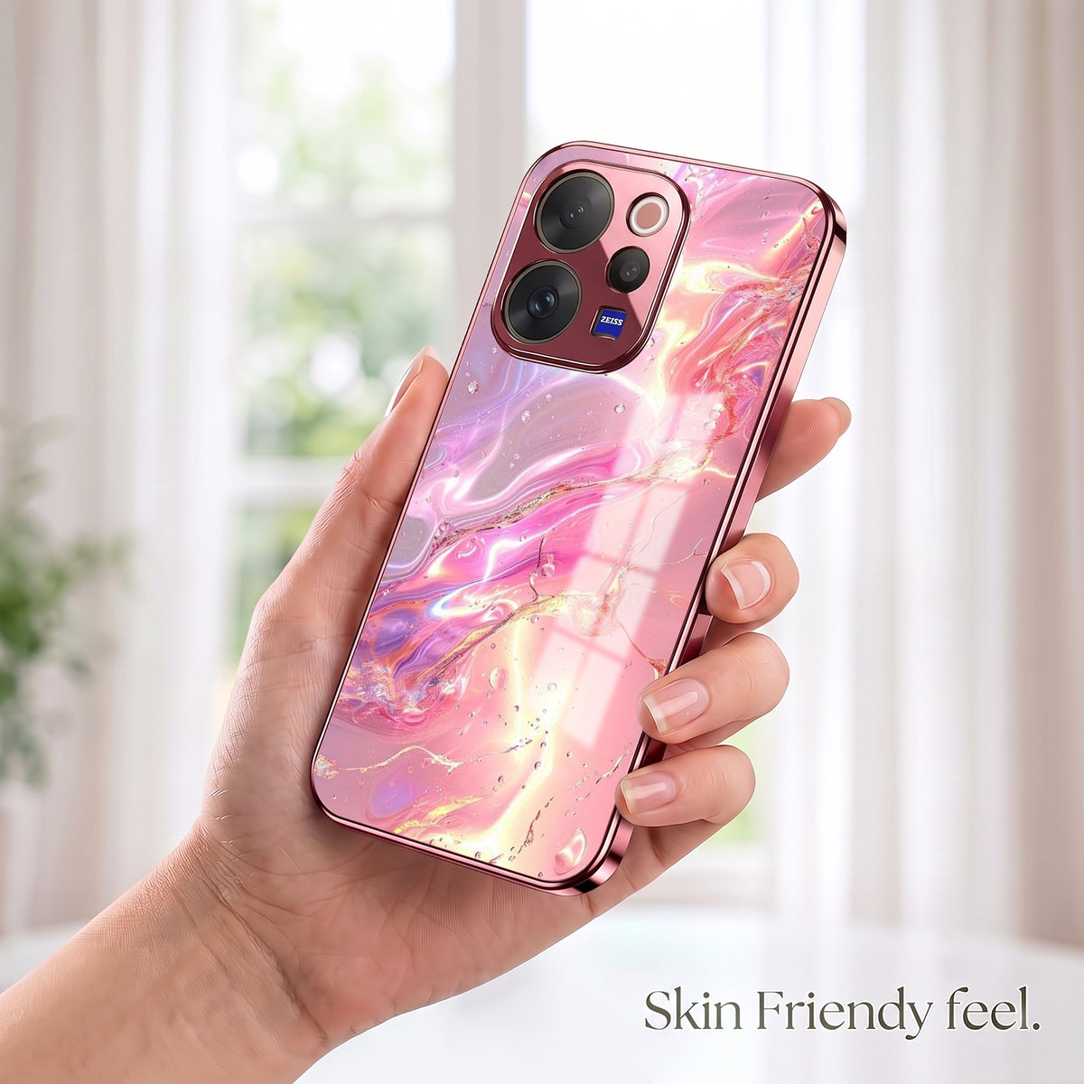 Vivo V70 5G Pearl Aurora Pink Electroplated Glass Phone Back Case