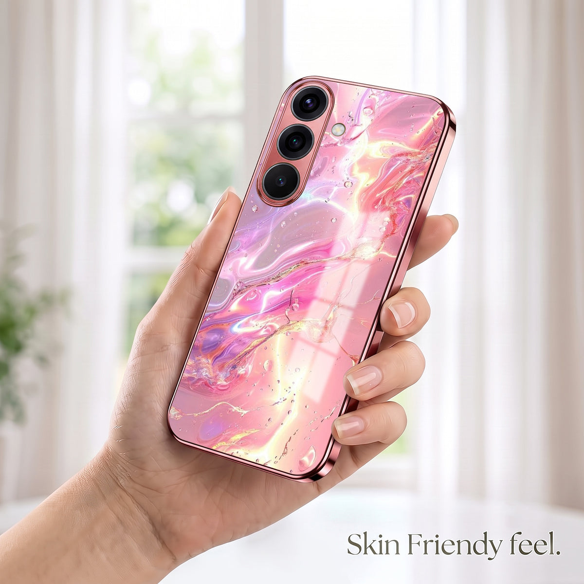 Samsung Galaxy A36 5G Pearl Aurora Pink Electroplated Glass Phone Back Case