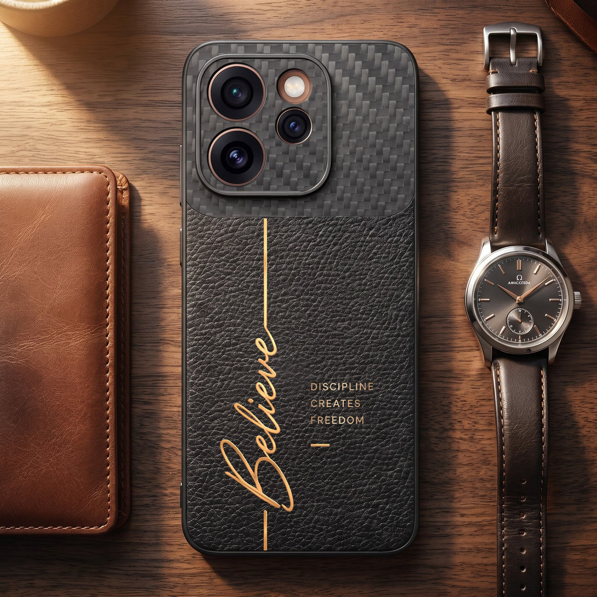 Oppo Reno 15 Pro Mini 5G Belive Quote Carbon Fiber Leather Hybrid Back Case