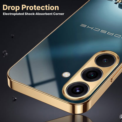 Samsung Galaxy A36 5G Porsche Luxury Gold Electroplated Glass Phone Back Case