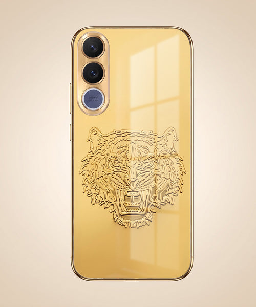 Vivo V70 FE 5G Golden Tiger Face Gold Electroplated Glass Phone Back Case
