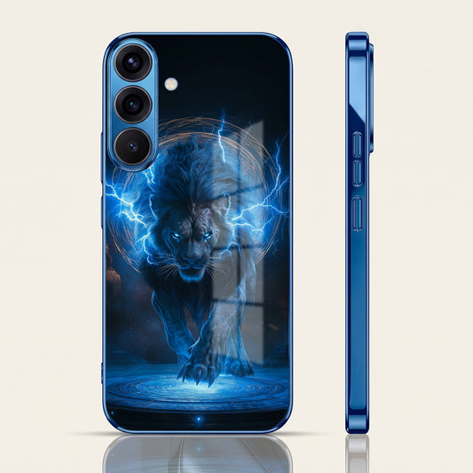 Samsung Galaxy A56 5G Thunder Titan Lion Blue Electroplated Glass Phone Back Case