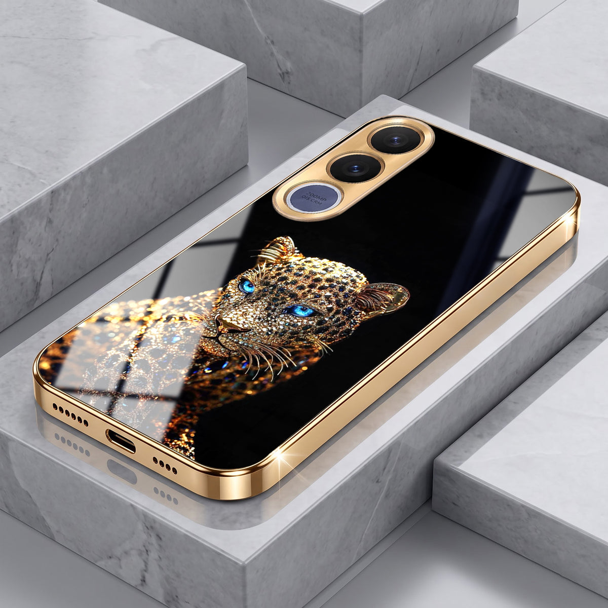 Vivo V70 FE 5G Panther Gold Electroplated Glass Phone Back Case