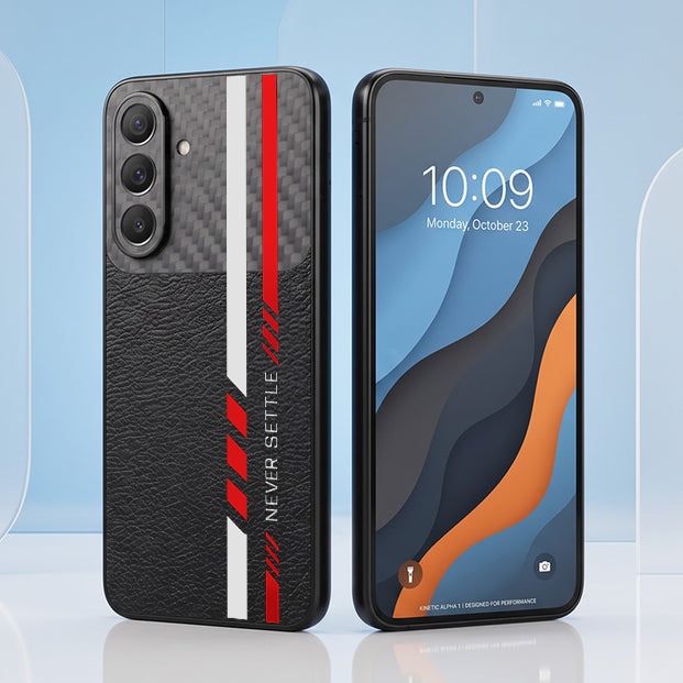 Samsung Galaxy A57 5G Sporty Stripe Focus Carbon Fiber Leather Hybrid Back Case