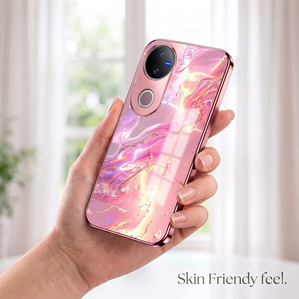 Vivo V50 5G Pearl Aurora Pink Electroplated Glass Phone Back Case