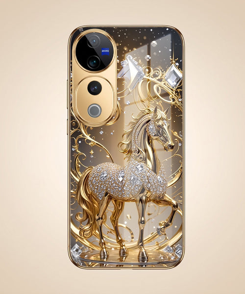 Vivo V40 Pro 5G Luxury Horse Texture Gold Electroplated Glass Phone Back Case