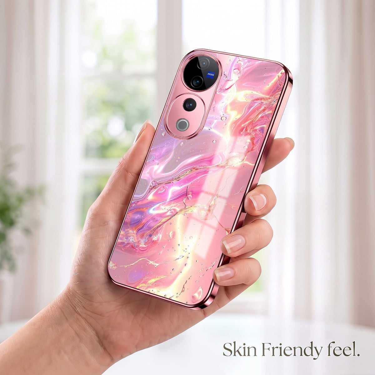 Vivo V40 Pro 5G Pearl Aurora Pink Electroplated Glass Phone Back Case