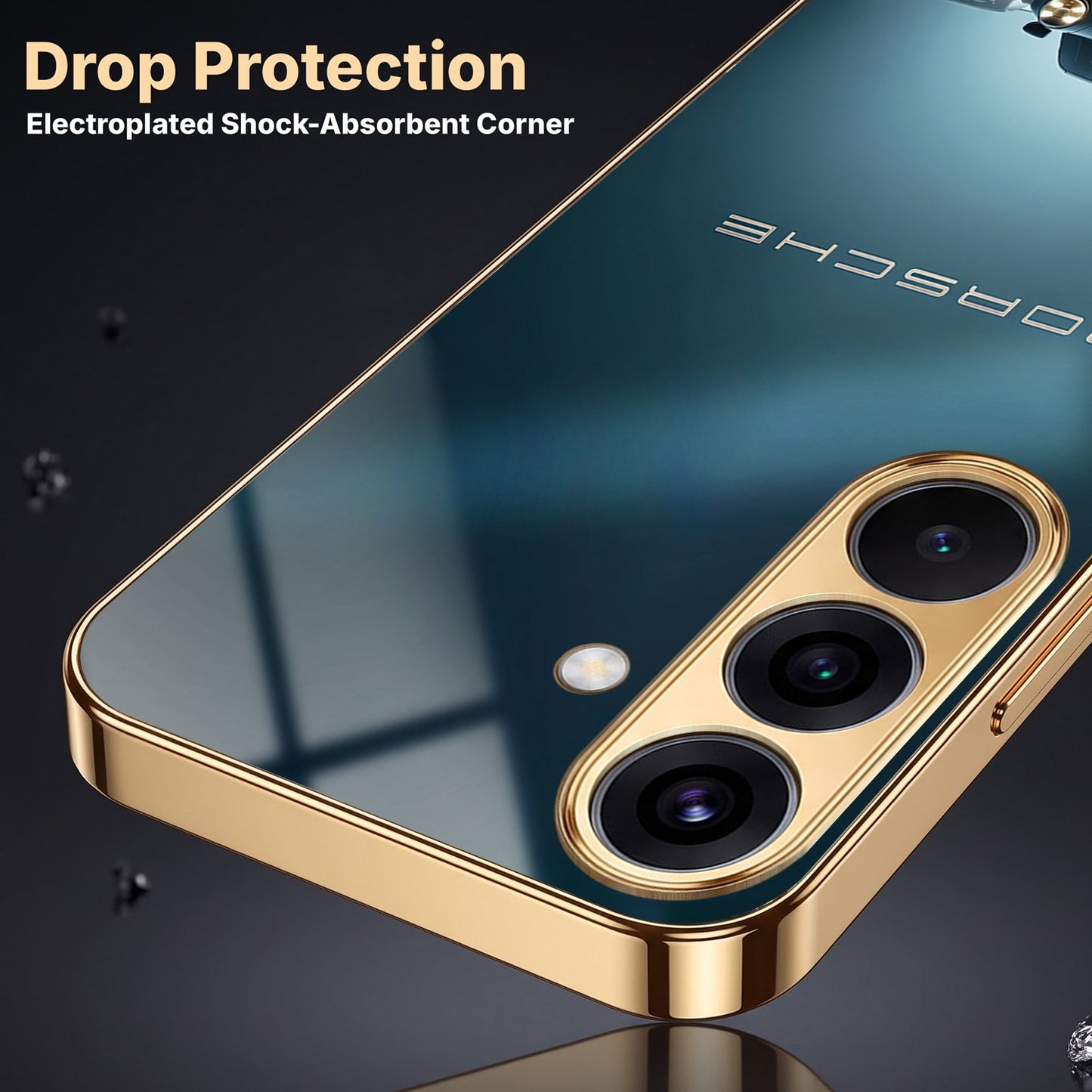 Samsung Galaxy A56 5G Porsche Luxury Gold Electroplated Glass Phone Back Case