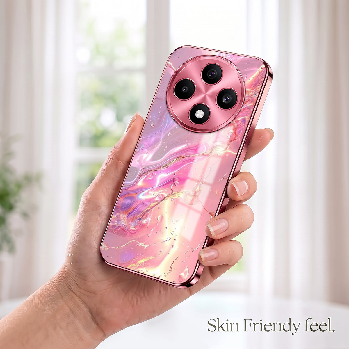 Oppo F27 Pro+ 5G Pearl Aurora Pink Electroplated Glass Phone Back Case