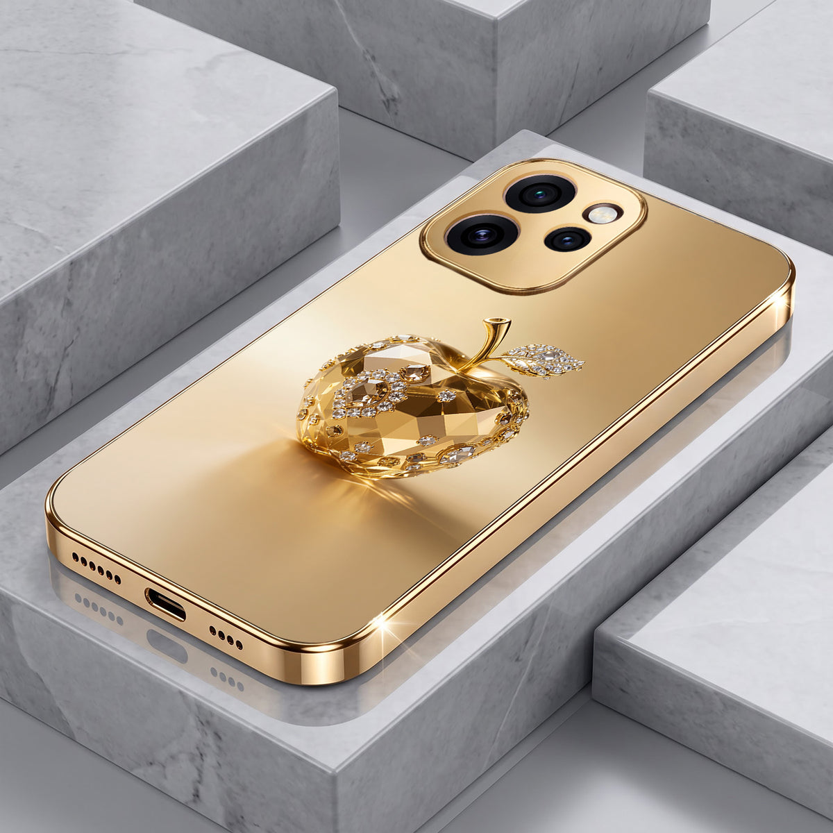 Oppo Reno 15 Pro Mini 5G Golden Apple Gold Electroplated Glass Phone Back Case