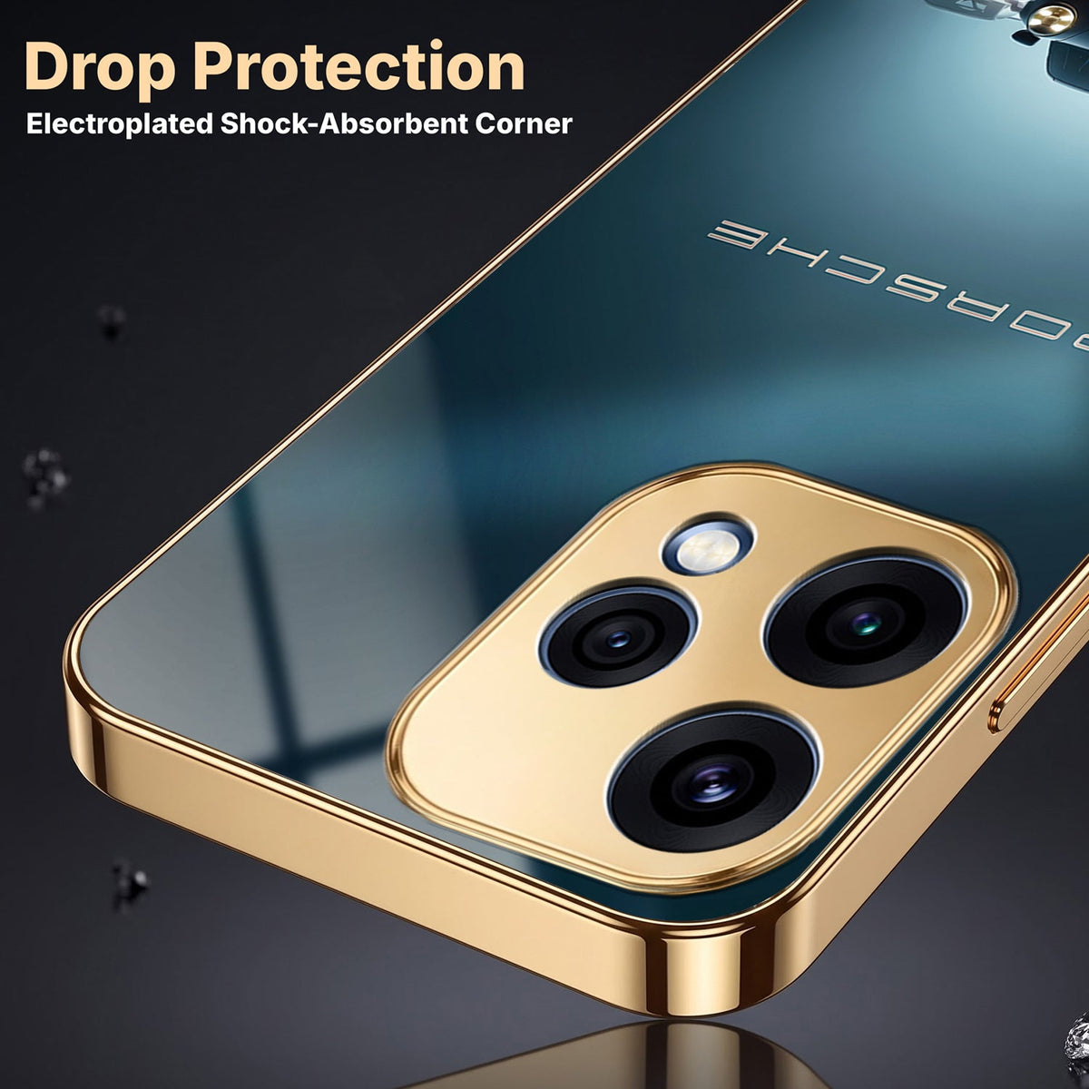 Oppo Reno 15 5G Porsche Luxury Gold Electroplated Glass Phone Back Case