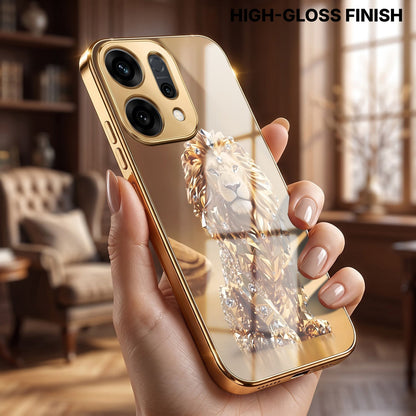 Oppo Reno 14 5G Luxury Lion Gold Electroplated Glass Phone Back Case