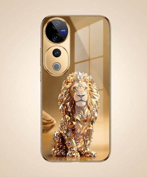 Vivo V40 Pro 5G Luxury Lion Gold Electroplated Glass Phone Back Case