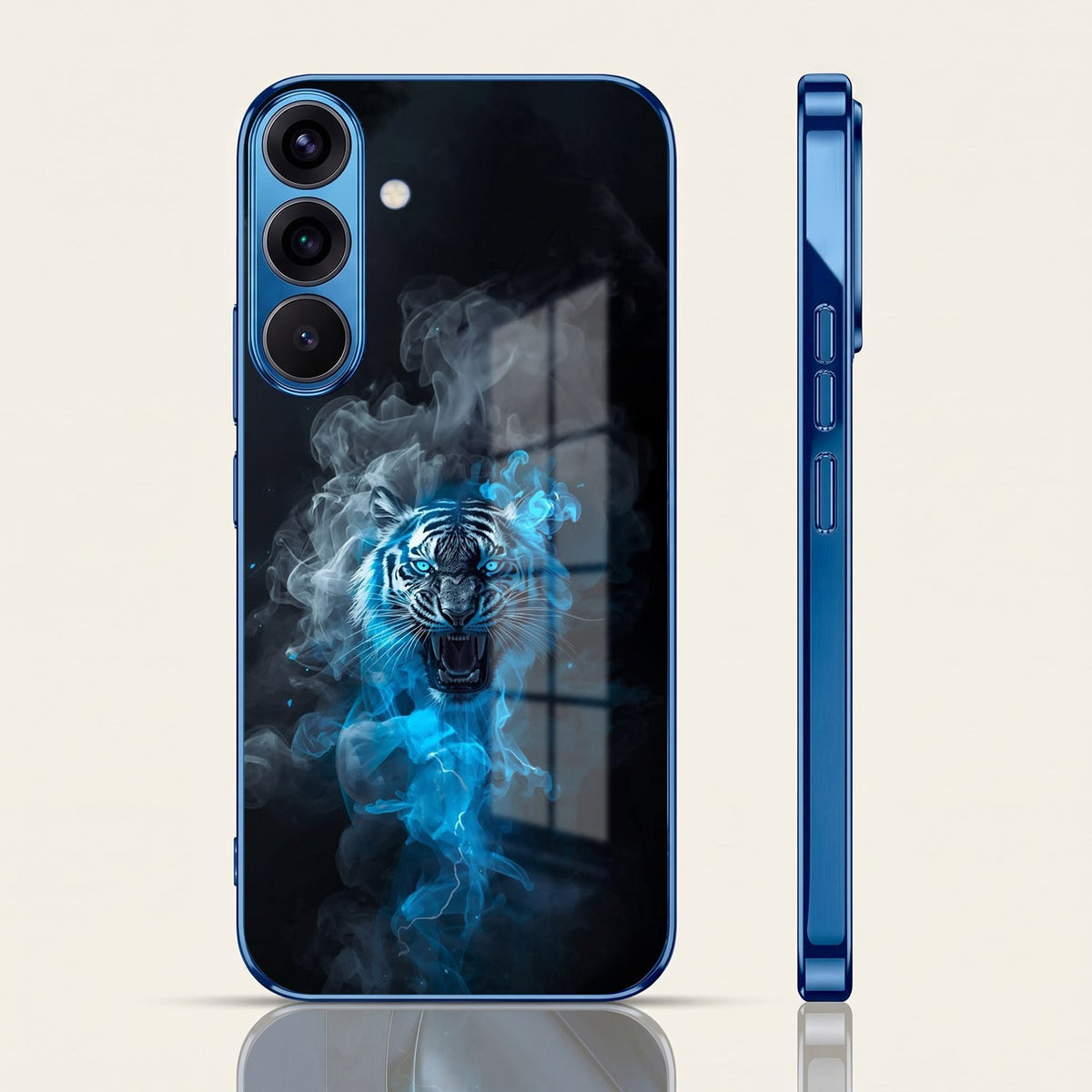Samsung Galaxy A56 5G Blue Spirit Tiger Blue Electroplated Glass Phone Back Case