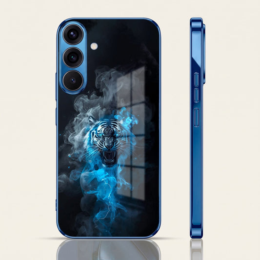 Samsung Galaxy A56 5G Blue Spirit Tiger Blue Electroplated Glass Phone Back Case