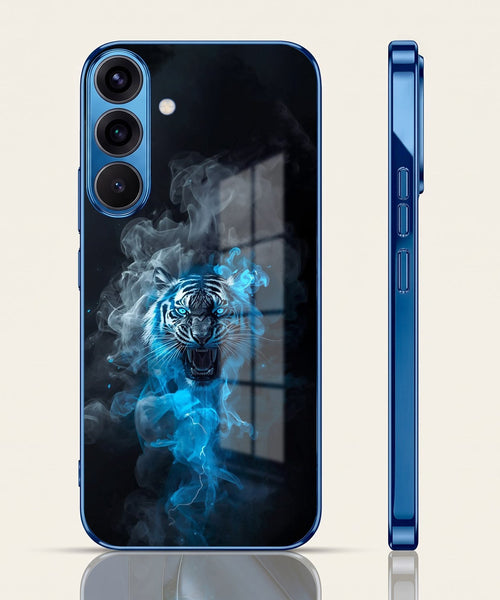 Samsung Galaxy A56 5G Blue Spirit Tiger Blue Electroplated Glass Phone Back Case