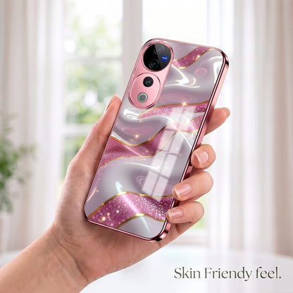 Vivo V40 Pro 5G Pearl Marble Pink Electroplated Glass Phone Back Case