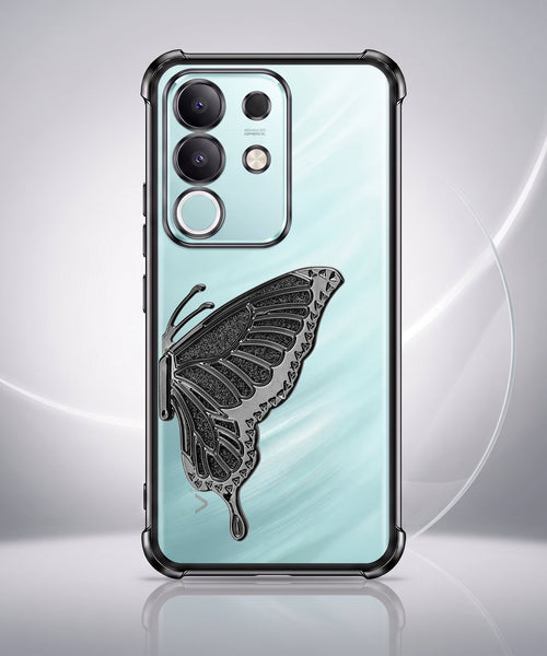 Vivo T4x 5G Premium Butterfly Glitter Stand Transparent Shockproof Airbag Phone Case