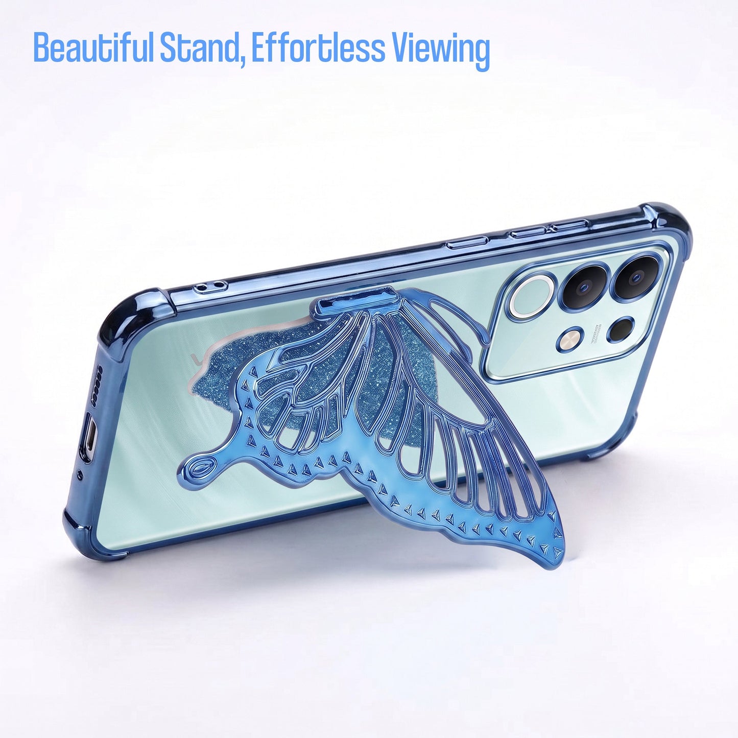 Vivo T4x 5G Premium Butterfly Glitter Transparent Shockproof Airbag Phone Case