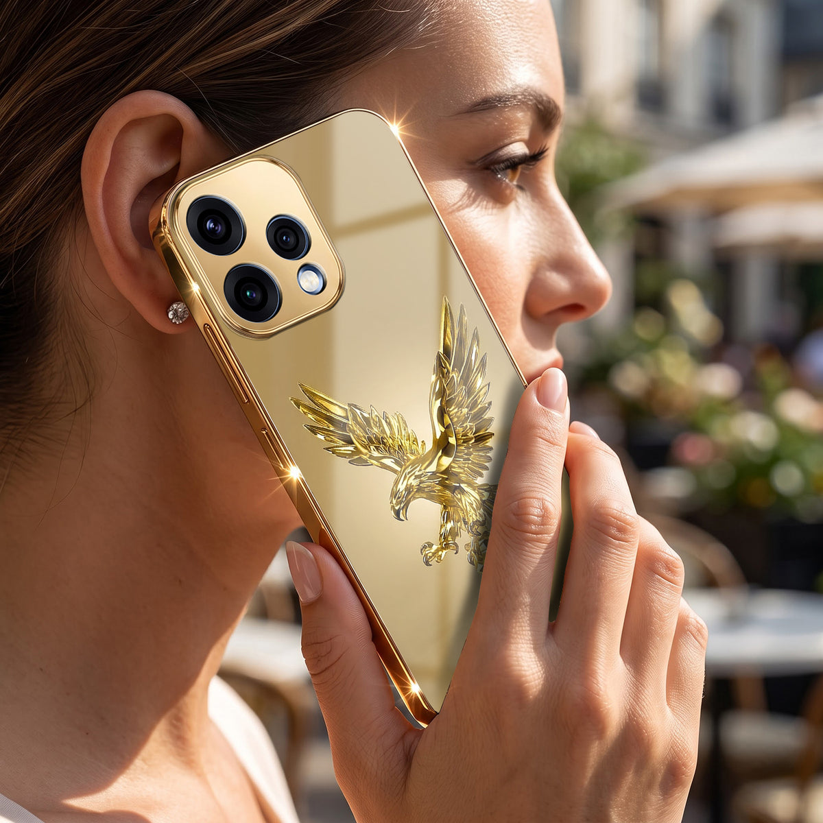 Oppo Reno 15 5G Golden Eagle Gold Electroplated Glass Phone Back Case