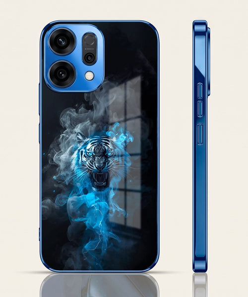 Oppo Reno 14 5G Blue Spirit Tiger Blue Electroplated Glass Phone Back Case