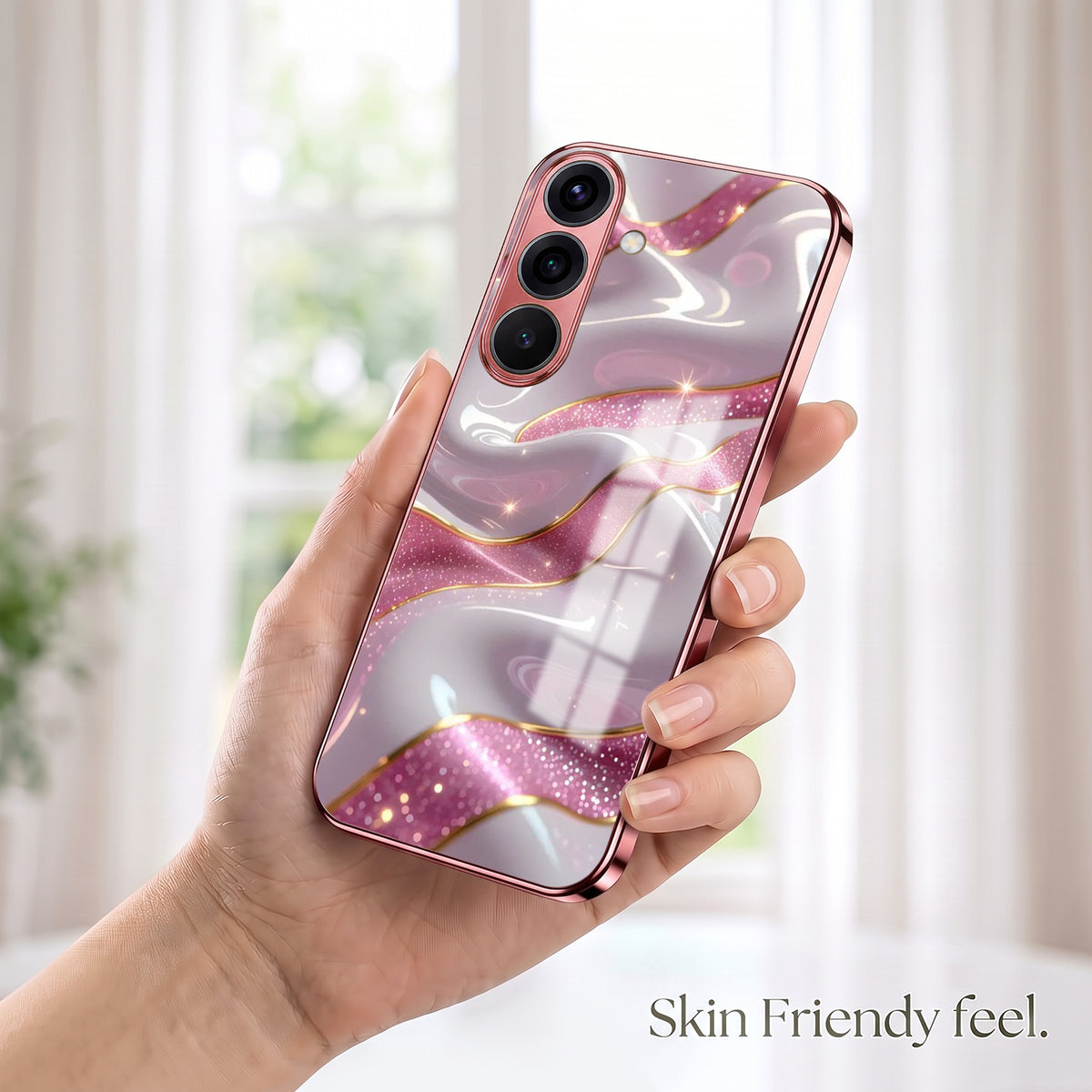 Samsung Galaxy A56 5G Pearl Marble Pink Electroplated Glass Phone Back Case