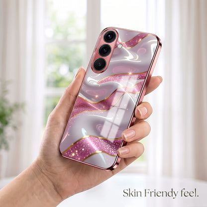 Samsung Galaxy A56 5G Pearl Marble Pink Electroplated Glass Phone Back Case