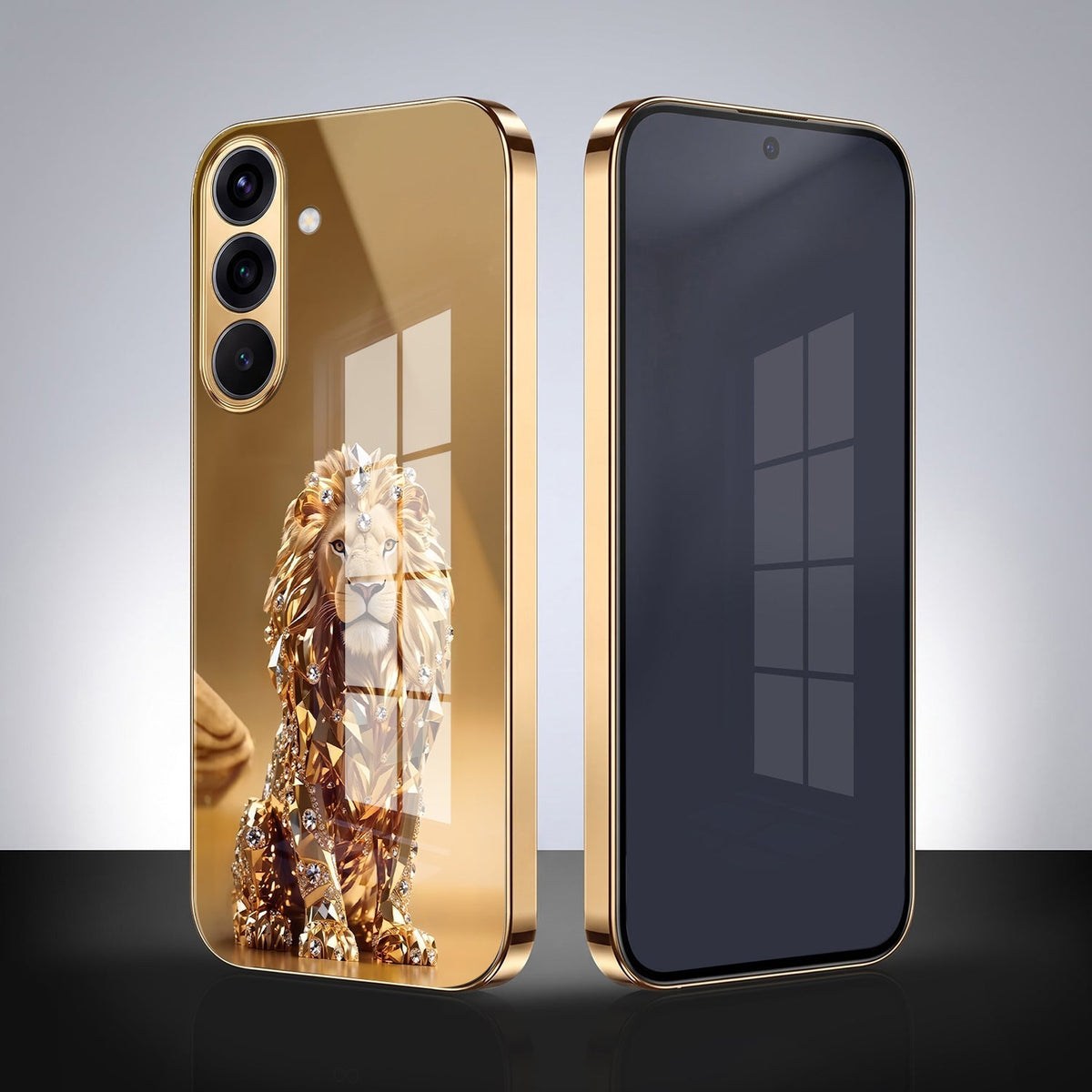 Samsung Galaxy A56 5G Luxury Lion Gold Electroplated Glass Phone Back Case
