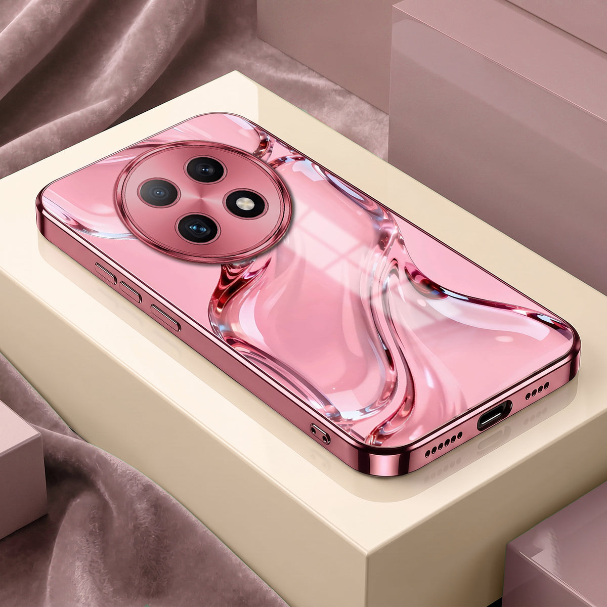 Oppo F29 Pro 5G Crystal Wave Energy Pink Electroplated Glass Phone Back Case