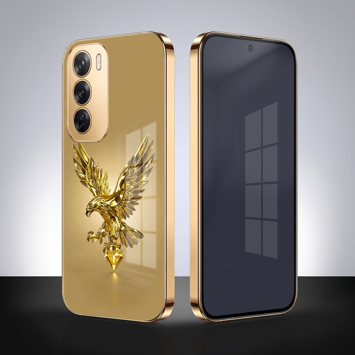 Oppo Reno 12 Pro 5G Golden Eagle Gold Electroplated Glass Phone Back Case