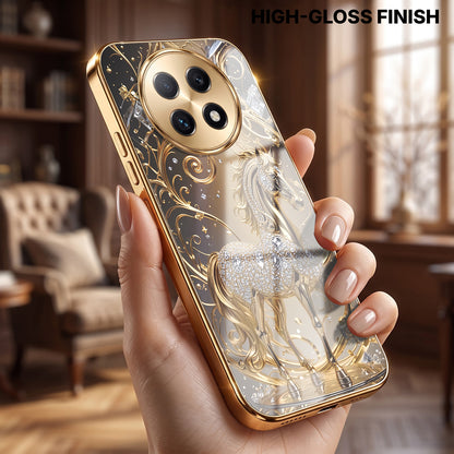 Oppo F29 Pro 5G Luxury Horse Texture Gold Electroplated Glass Phone Back Case
