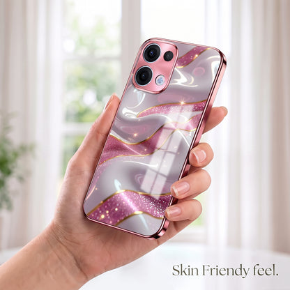 Oppo Reno 13 5G Pearl Marble Pink Electroplated Glass Phone Back Case