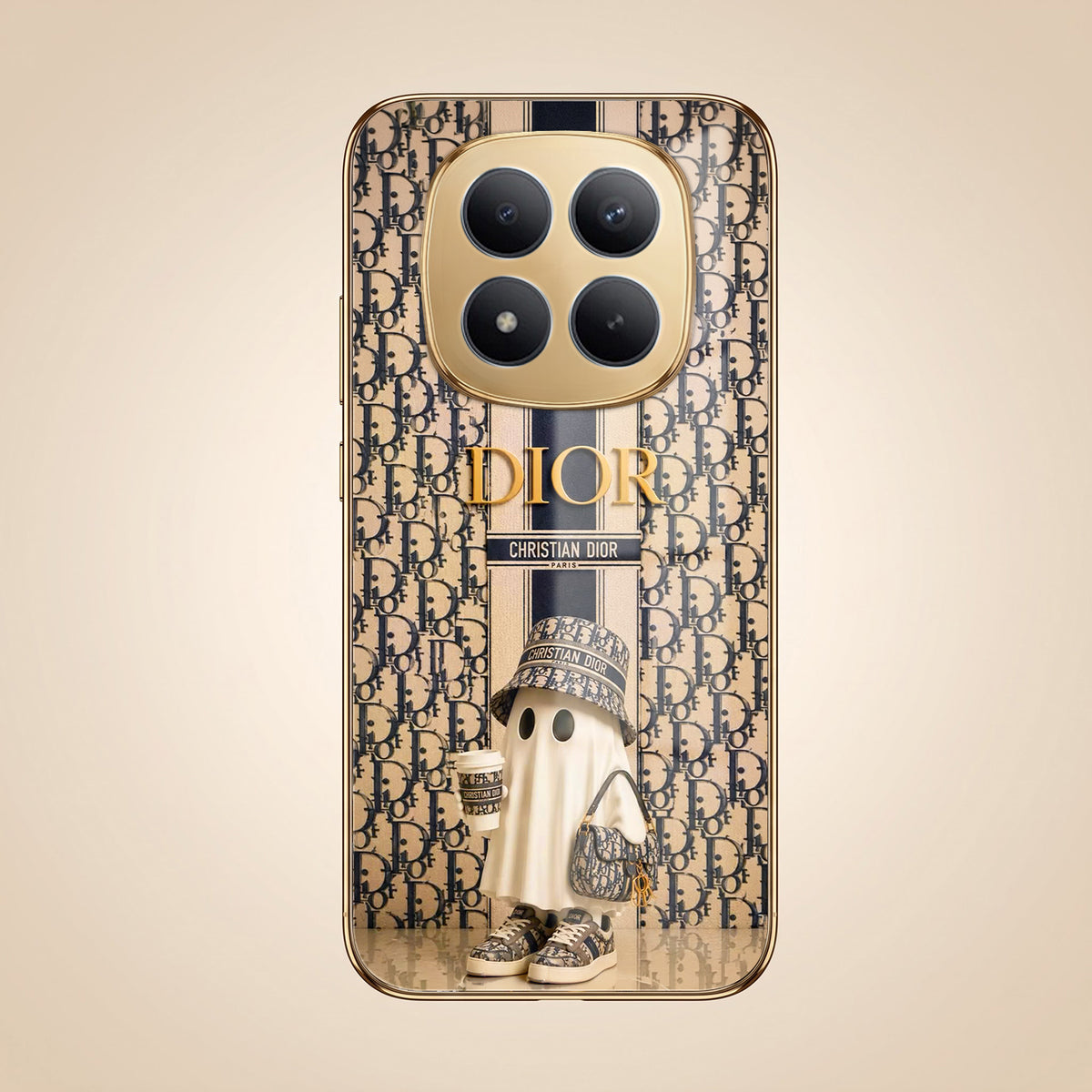 Redmi Note 15 Pro+ 5G Luxury Dior Gold Electroplated Glass Phone Back Case