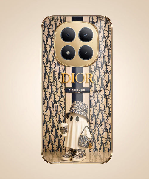 Redmi Note 15 Pro+ 5G Luxury Dior Gold Electroplated Glass Phone Back Case