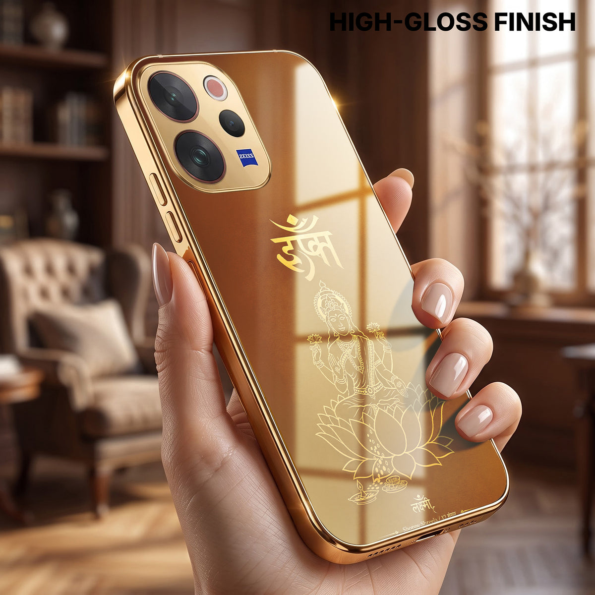 Vivo V70 5G Shree Lakshmi Divine Gold Electroplated Glass Phone Back Case