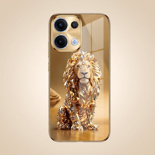 Oppo Reno 13 5G Luxury Lion Gold Electroplated Glass Phone Back Case